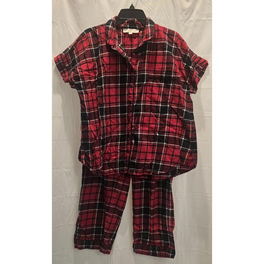 LOFT Sleepwear Set Women's Red Black Plaid Cotton XL